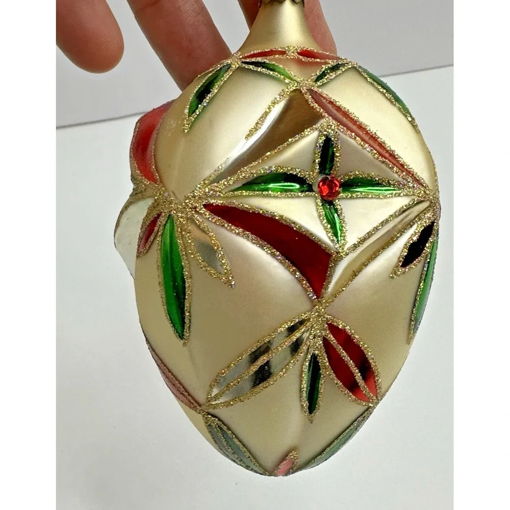 Waterford Renaissance Starburst Egg Glass Christmas‎ Ornament Red Gold Glitter